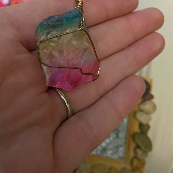 🌈 🌈 Watermelon tourmaline Semi-precious gem necklace - Picture 4 of 6